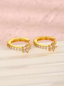 1 Pair Delicate Fashion Versatile Micro Zirconia Five-Petal Flower Earrings, Jewelry Accessory Gift Suitable For Girls Daily Wear - Gold - View 3