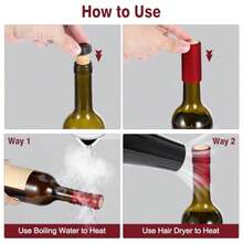 30 Pcs Wine Sealer For Wine Bottles - Plastic Heat Shrink Cap With Wood Cork Stopper And Plastic Top In Brown For Wine Storage And Transport - -Đen- - Xem 5