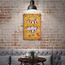 Cute Cartoon Sky Circus Adventure Themed Vintage Tin Painting Yellow With Red And White Hot Air Balloon And Characters Print For Kids Room Or Playtime Decor - Nhiều màu - Xem 4