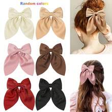 6pcs Girls Autumn Satin Ribbon Bow Hair Clips, Neutral Color Hair Accessories - Multicolor - View 8