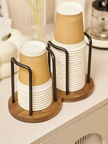 1pc Walnut Brass Paper Cup Holder Milk Tea Cup Storage Wood Disposable Paper Cup Picker Coffee Cup Holder Cup Holder Paper Cup Holder Cup Holder Disposable Cup Holder Cup Picker Water Cup Paper Cup Storage Rack - Multicolor - View 2