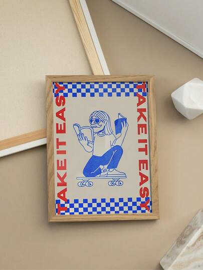 1pc Frameless Vintage Skateboard Mural, Casual Chessboard Poster, Teen Gift Fashion Skateboard Print, Dormitory Suitable For Bedroom Room Decoration Gift Poster