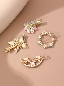 4pcs Women's Minimalist Elegant Alloy Butterfly & Flower Hair Clips Set, Suitable For Daily, Spring/Summer, Vacation Decoration - Multicolor - View 5