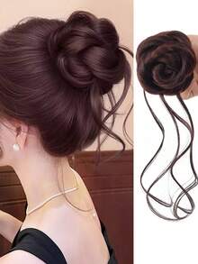 8英寸合成发髻、马尾辫、甜甜圈发髻发夹、编织发髻、黑色花朵发髻发夹、深棕色女士发髻 - 彩色 - 查看 10