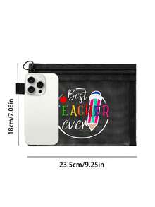 1pc Teacher Inspirational Print Makeup Bag, Unisex Adult Size, White, Polyester Material, Odorless, Mesh Pocket, Letter & Floral Print Zipper Cosmetic Bag For Women, Transparent Mesh Storage Pouch, Portable Foldable Organizer Bag, Minimalist Shopping Bag, Teacher's Day Gift, Teacher Appreciation, Sister Gift, Best Teacher Gift, Birthday Gift, Anniversary Gift, Graduation Gift, Valentine's Day, Ramadan Gift Make Up Organizer Toiletry Bag Skincare Bag Wash Bag Toiletry Travel Bag Vacation Essentials Travel Bags For Women Large Capacity Bag - Multicolor - View 8