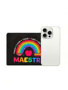 Mehrfarbige Maestra Buchstaben & Regenbogen Apfel Muster Kosmetiktasche, süße Tasche mit großer Kapazität, tägliche Toilettenartikel Make-up Tasche, multifunktionale Aufbewahrungstasche, leichte Reise-Handtasche, exquisites Geschenk, Reise-Souvenir für Freunde, unverzichtbare Reise-Aufbewahrungstasche, geeignet für Arbeit, Rückkehr zur Schule, Reisen, Picknick, Camping, Outdoor-Abenteuer, Valentinstag Geschenk - Verschiedenfarbig - Übersicht 10