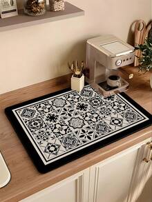 1pc Coffee Mat - Hides Stains, Highly Absorbent, Rubber Bottom, Quick Dry, Suitable For Kitchen Countertops, Coffee Bars, Dish Drying Racks, Compatible With Coffee Machines, Coffee Pots, Espresso Machines - Black - View 12