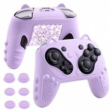 适用于Switch 2 Pro手柄的6色新款防滑可爱猫咪硅胶手柄套，包含6个摇杆帽和1张贴纸 - 彩色 - 查看 14