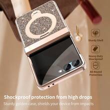 ALuoQ Luxury Rhinestone Electroplated Phone Case With Magnetic Spring Hinge Protection, Includes Anti-Peep Screen Protector, 360° Rotating Phone Stand, Supports Wireless Charging, Compatible With Samsung Z Flip 6 7 Full-Body Shockproof Protective Cover - Blue - View 9