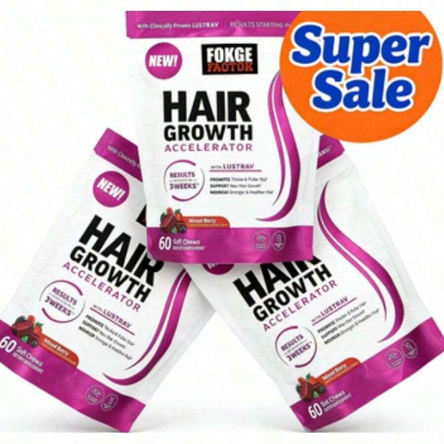Bestseller!3 Pack Hair Growth Soft Chews - Hold Before Chewing, Biotin & Clinically Studied For Stronger Hair (Mixed Berry).Supplement Vitamin,Free Shipping. - 3 Items - View 1
