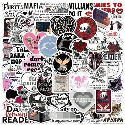 50PCS Dark Romance Reader Stickers Vinyl Stickers Scrapbook,Journaling,Laptop,Bumper,Skateboard,Water Bottles,Computer,Phone,Cartoon,Hard Hat,Car Stickers And Decals