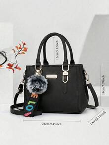 1pc Fashionable Minimalist Versatile Women Handbag With Accessory Charm - Black - View 5