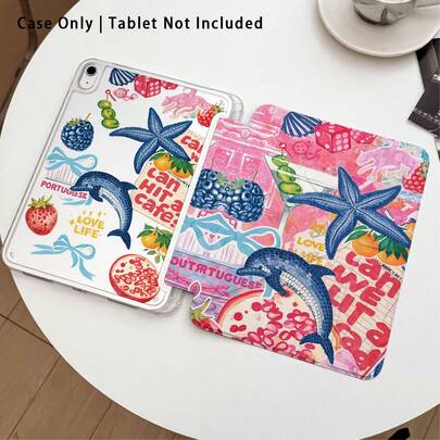 1pc Dolphin & Starfish Acrylic Crystal Tablet Protective Case With Stand, Compatible With Samsung, Honor, Apple And Other Brands, Foldable Anti-Bend, Silicone Reinforced Corners, Auto Wake/Sleep, Built-In Pen Slot, Multi-Angle Adjustable Stand - Perfect Daily Protection, Ideal Gift