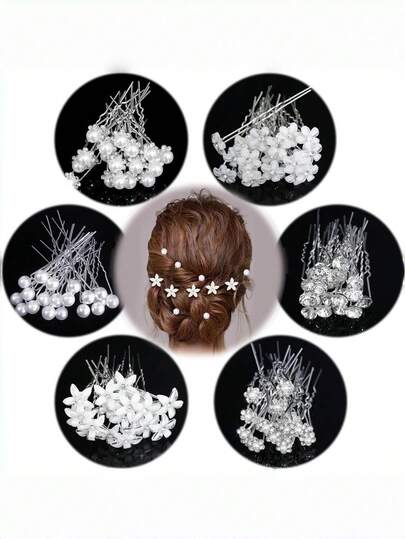 20pcs Luxury Pearl & Rhinestone Hair Clips, Elegant U-Shaped Hairpins For Weddings, Parties, Formal Dresses, Versatile Bridal Hair Accessories