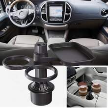 360度旋转车载杯架带托盘 - 双杯架和可折叠桌面，适用于旅行、露营和家庭出游，可放置饮料、咖啡、汉堡等。 - A - 查看 2