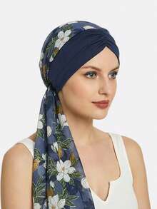 1件装女士时尚印花头巾帽，带围巾，适合日常使用 - 多色 - 查看 4