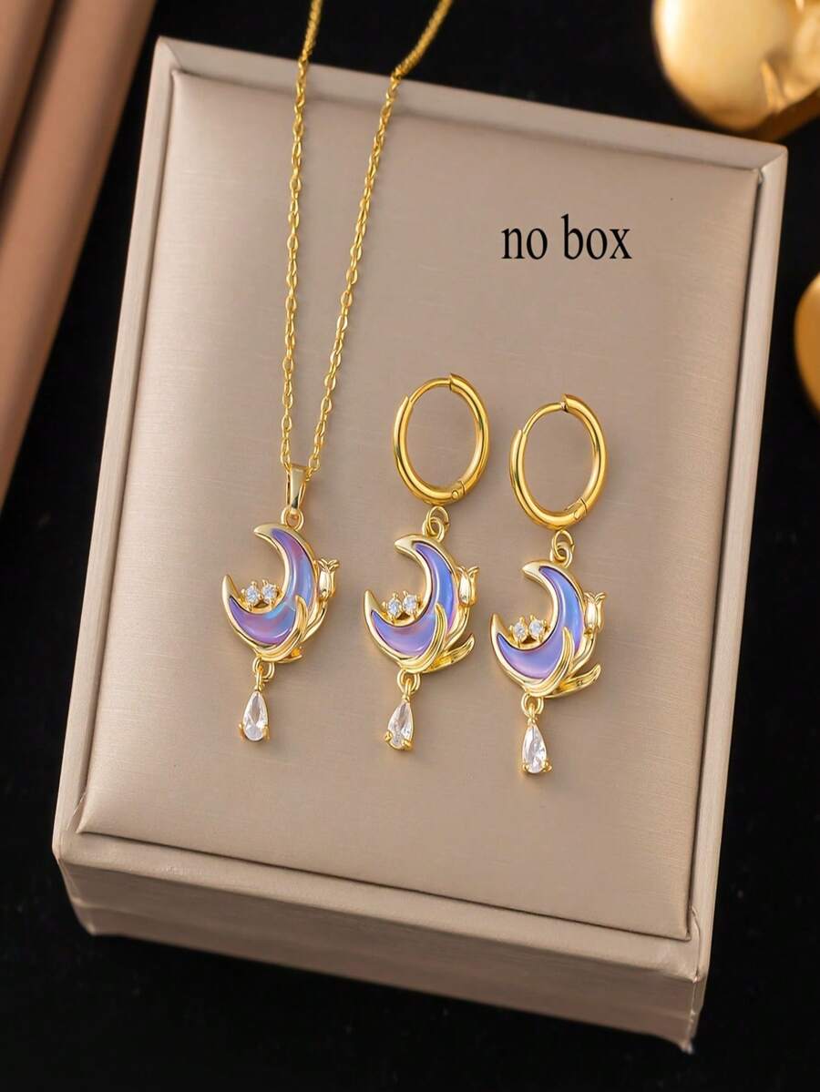 Bộ 3 món gồm mặt dây chuyền hình trăng khuyết mạ vàng, thiết kế sáng tạo thời trang, sang trọng, phù hợp cho du lịch, đeo hàng ngày và nghỉ dưỡng (Đóng gói trong túi OPP). - vàng óng ánh - Xem 1