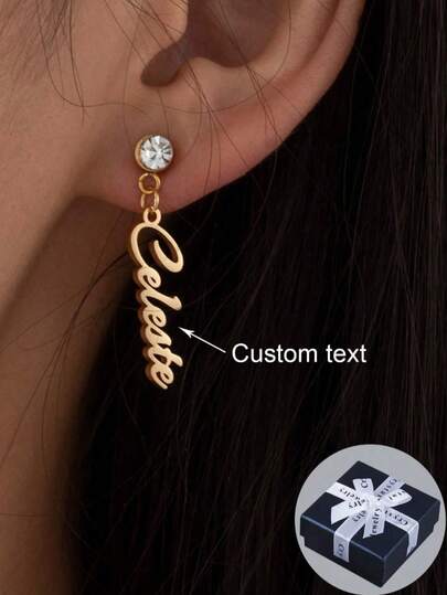 Personalized Gemstone Inlaid Stainless Steel English Name Customized Earrings, Perfect Gift For Mother's Day/Valentine's Day/Birthday/Anniversary/Graduation/Christmas/Family And Friends, Provide Simple And Elegant Festival Gifts For Women And Family Members.