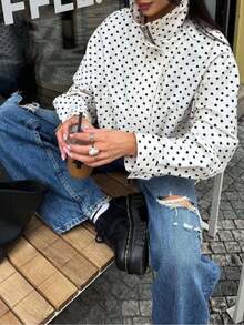 DEEKA Autumn New Women's Fashion Casual Versatile Stand Collar Zipper Long Sleeve Polka Dot Jacket Spring - Polka Dots - View 3