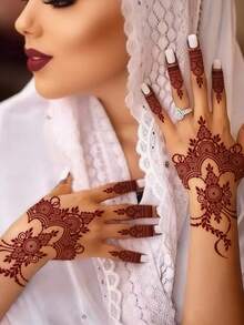 4pcs Moon & Flower Pattern Wine Red Nail Art Temporary Tattoo Stickers - Manhaiti Design Body Painting Tattoos For Party & Festival - Red - View 4