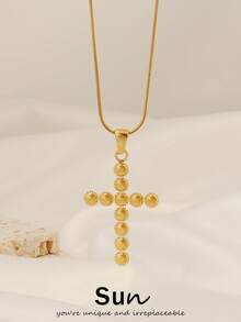 1pc Stainless Steel Cross Pendant Necklace For Women 18K Gold Plated Snake Chain Necklaces Waterproof Jewelry Gift - Necklace - View 1