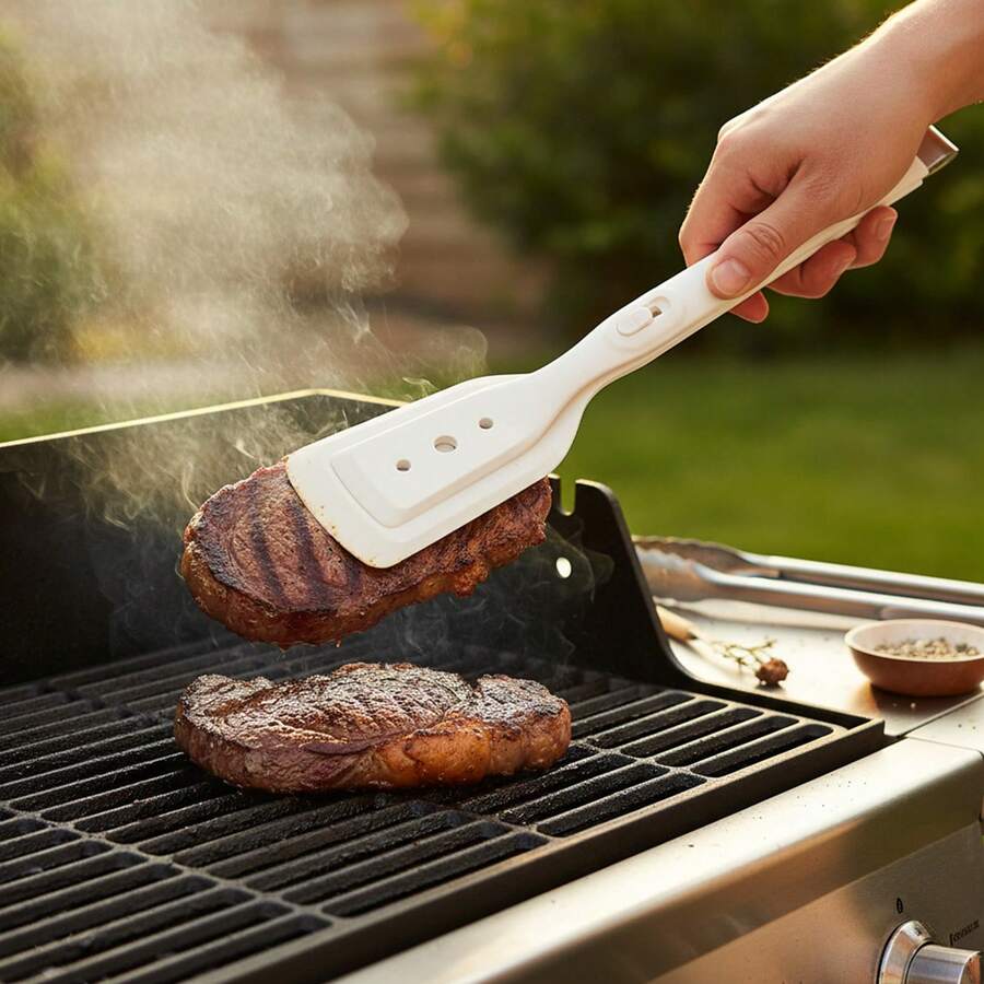 二合一硅胶牛排铲，防滑耐热，适用于烧烤和翻面 - 彩色 - 查看 1