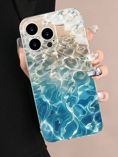 新款时尚蓝色海洋波浪图案透明手机壳，全镜头保护，防水防震，适用于苹果 17/16/15/14/13/12/11 Pro Max 和三星 Galaxy S26/25/24/23/22/21/A56/A55/A54/A52/A14/13/A05 系列，是送给同事、朋友、家人、情侣、生日、新年、复活节和其他重要节日的绝佳礼物。