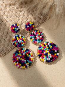 A Pair Of Bohemian-Style Multi-Layered Ear Studs Made Of Beads, Suitable For Ladies To Wear During Beach Vacations And Music Festivals. - Multicolor - View 4