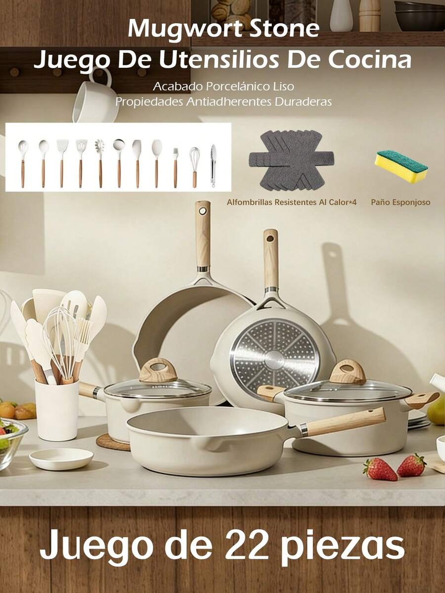 Juego de ollas antiadherentes de 22 piezas, de cerámica antiadherente, de granito. PFOA, plomo y cadmio. Ligero, de calentamiento rápido y uniforme, fácil de limpiar, ultrarresistente, con asas extraíbles de imitación de baquelita. Versátiles ollas de granito aptas para todo tipo de cocinas, incluyendo inducción, gas, eléctricas y vitrocerámica. Diseño apilable o encajable. Se guardan fácilmente en armarios o cajones. Ideales también para camping y viajes en autocaravana