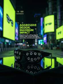 1 Pair Cyberpunk Style Rivet Fashion Glasses, Unique Fashion Party Costume Fashion Glasses, Suitable For Cyberpunk Party, Bar, Photo Shoot - Multicolor - View 7