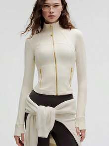 Lululemon Define Cropped Jacket Nulu-For Yoga Gym Running-Sweat-Wicking-Yoga-All Seasons Sport-Spring/Summer-Autumn/Winter-Back To School- Easter Gift - Xương/Vàng - Xem 2