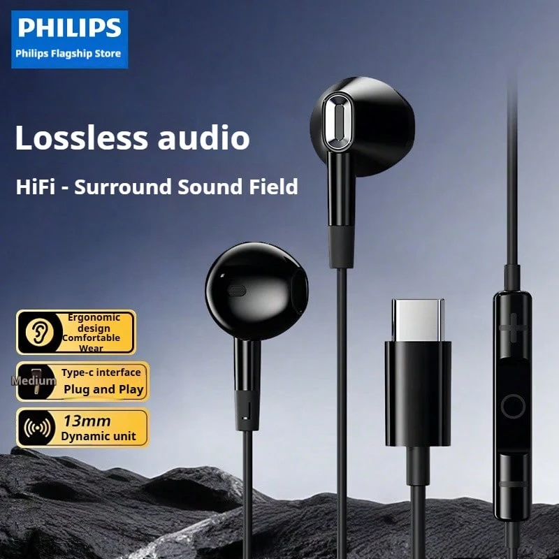 Philips TAE1020 Type C Wired Semi In Ear Earbuds Noise Isolating Mic Built in HD Sound Quality Flexible Cable Easy Control Perfect for Smartphones Tablets - 彩色 - 查看 1