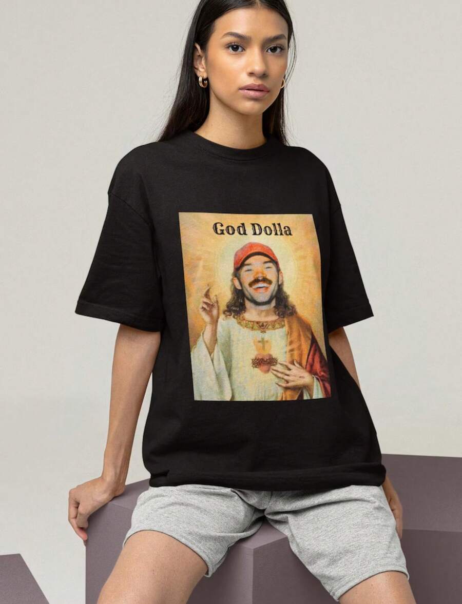 Dom Dolla Jesus Parody T-Shirt_ Humoristic House Music Festival Tee - 黑色 - 查看 1