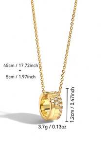 Charm-In Dây chuyền mặt tròn mạ vàng dành cho nữ, đính đá CZ và thiết kế dày dặn, có họa tiết, lý tưởng cho các bữa tiệc và sử dụng hàng ngày. Món quà hoàn hảo dành cho người yêu. - Vàng - Xem 3