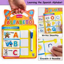 Erasable Spanish Alphabet & Numbers Practice Book Set Kids Preschool Spanish Educational Learning Workbook Reusable Dry Erase Writing Activity Book - Multicolor - View 14