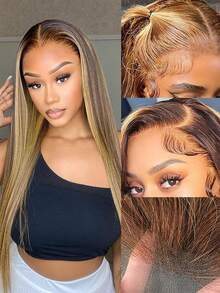 Eulisi 高光 Omeber 5*5 蕾丝前假发,真人发 P4/27 蜜金色蕾丝前假发,真人发 5x5 闭合式假发,真人发假发,适合,直发无胶假发,真人发预先拔毛,24 英寸 - SP4/24 - 查看 4