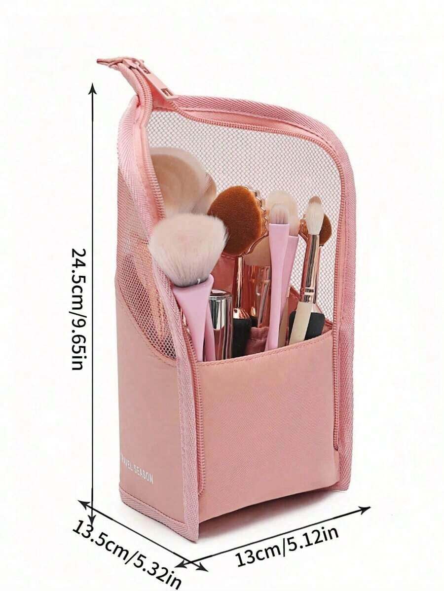 1pc Pink Makeup Brush Case With Zipper,Transparent Pvc Waterproof Travel Makeup Brush Holder ,Portable Makeup Brush Bag, Professional Cosmetic Bag ,Artist Storage Bag, Essentials Stand-Up Foldable Makeup Cup For Home,Gift,Vacation ,Travel D1AY - Nhiều màu - Xem 1