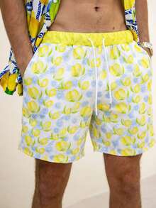 男士休闲水果印花沙滩短裤 - 彩色 - 查看 1