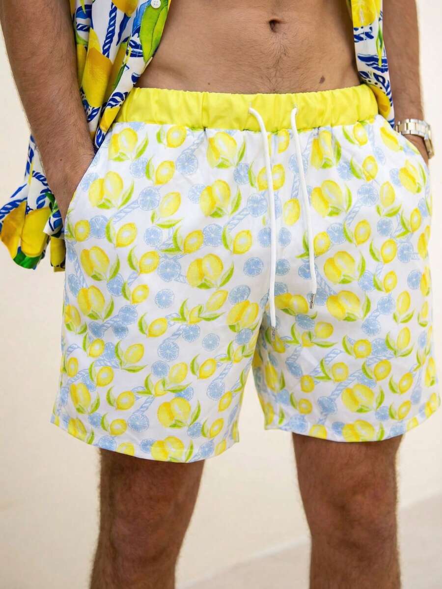 男士休闲水果印花沙滩短裤 - 彩色 - 查看 1