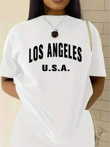 Conjunto deportivo de dos piezas para mujer plus, cuello redondo y manga corta, estampado, modelo L007A60-1 - Blanco - Ver 1