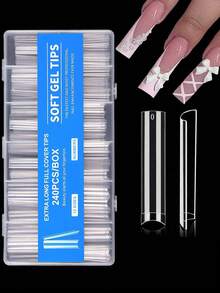 240片透明C型美甲贴纸，适用于亚克力指甲，专业级，3XL加长，可移除，12种尺寸，半覆盖直甲、锥形甲、方甲，是美甲沙龙、家庭DIY和送礼的理想之选。 - 無色 - 查看 9