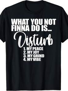 Men's Heavyweight Cotton T-Shirt With "Do Not Disturb My Peace/Happiness/Struggle" Slogan - Retro Vintage Crew Neck Short Sleeve Shirt, Suitable All Seasons Casual Wear, Machine Washable Regular Fit Apparel, PLUS SIZE - 黑色 - 查看 3