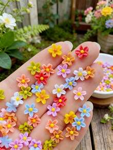 100/200/300/500/1000pcs Pack Cute Mini 0.75cm/0.29inch Flat Flower Resin Embellishments, For Jewelry Making - 100 Flowers - View 1