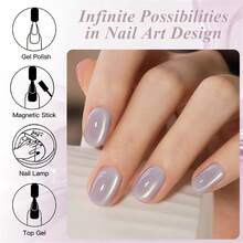 MEET ACROSS 1pc Golden Silk Milky Cat Eye Gel Nail Polish , 7ml Gold Light Jelly Glass Beads Effect Cat Magnetic Gel Polish , Semi Permanent Soak Off UV Gel Varnish For Summer Nails, Manicure Nail Art DIY For Home And Salon Nail Supplies - 淡紫色 - 查看 6