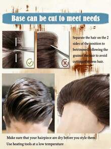 Men's Hair, Forehead, V-Shaped Hairline, Fine Skin, Remy Human Hair, Men's Wig, PU Wig, Natural Black Wig - Natural Black - View 7