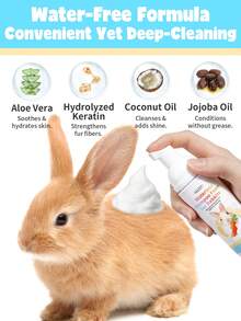GJYC PET No-Rinse Strawberry Scented Rabbit Dry Shampoo Foam - Quick Drying Deodorizing Formula | Contains Plant Extracts, Gentle And Non-Irritating | Stress-Free Care For Small Animals, Rabbits And Sensitive Pets - Multicolor - View 4