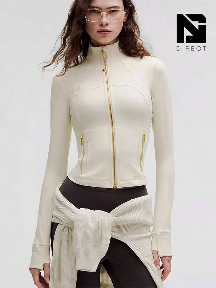 Lululemon Define Cropped Jacket Nulu-For Yoga Gym Running-Sweat-Wicking-Yoga-All Seasons Sport-Spring/Summer-Autumn/Winter-Back To School - Bone/Gold - 查看 1