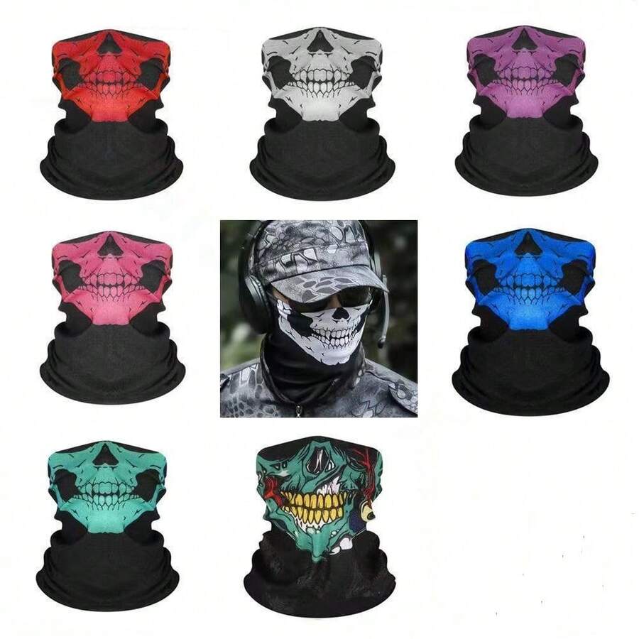 四季通用无缝头带，户外防风防尘防晒帽，时尚百搭 - 綠色骷髏 - 查看 1