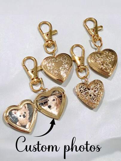 Llavero con medallón personalizado con foto, llavero con medallón en forma de corazón personalizado, medallón de corazón vintage dorado, llaveros con medallón en forma de corazón y marco para foto, pequeña caja con forma de corazón hecha a mano estilo Y2K, llaveros con marco para foto, anillos para llaves, dijes para bolsos, dijes para bolsos, llaveros con foto, adornos para bolsos, dijes para llaves de coche, accesorio encantador, regalo conmemorativo para seres queridos, llavero con foto de mascota, regalo de aniversario, regalo del Día de San Valentín