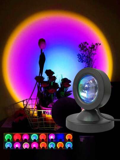 1个RGB日落灯，带遥控器，USB供电，氛围灯，INS摄影风格，装饰灯，卧室日落灯，床头投影台灯，日落黄昏灯，适用于：房间装饰，卧室装饰，节日礼物，照明，投影仪